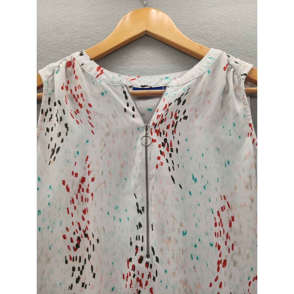 Apt. 9 Women Large White Abstract Print Sleeveless Quarter Zip High Low Blouse - Picture 3 of 14